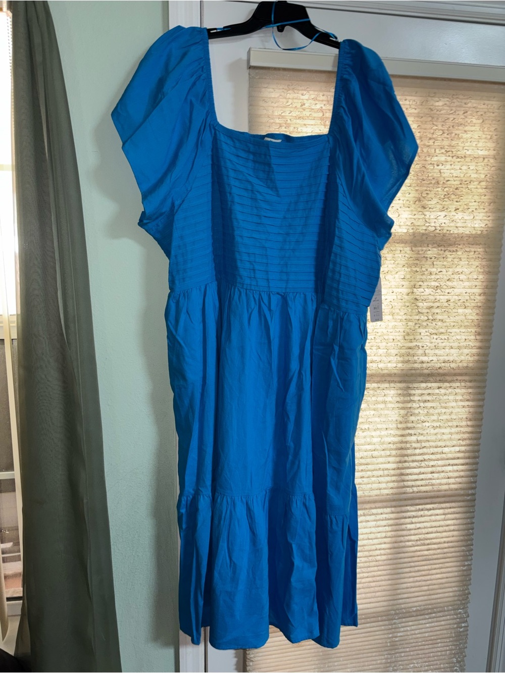Terra & Sky Flutter Sleeve Midi Dress 4X Blue Tiered Pleated Casual Resortcore